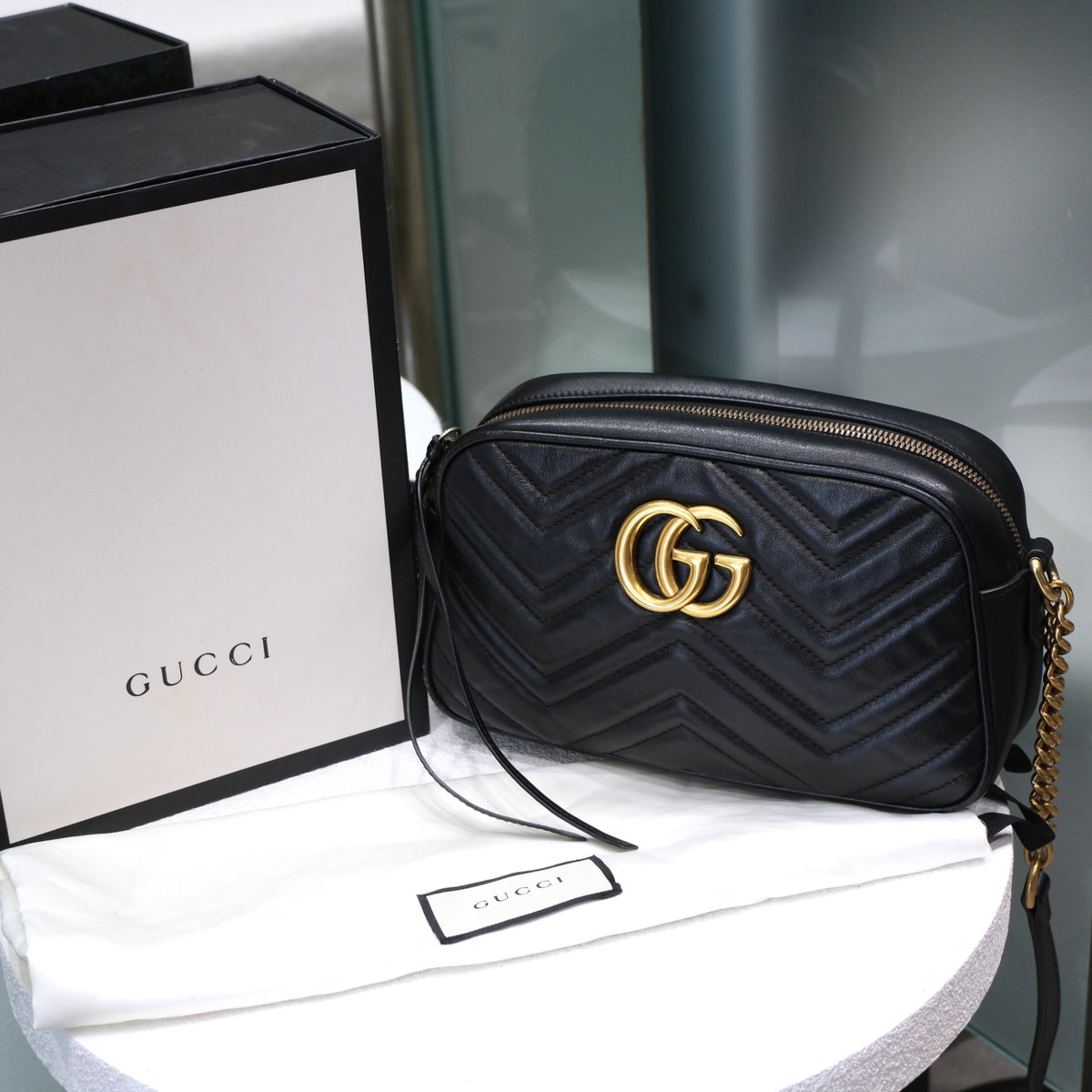 GUCCI GG Marmont Small Camera Crossbody Bag - Black