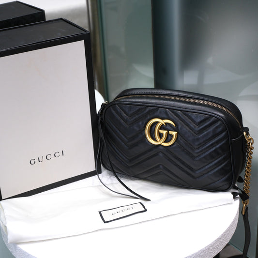 GUCCI GG Marmont Small Camera Crossbody Bag - Black