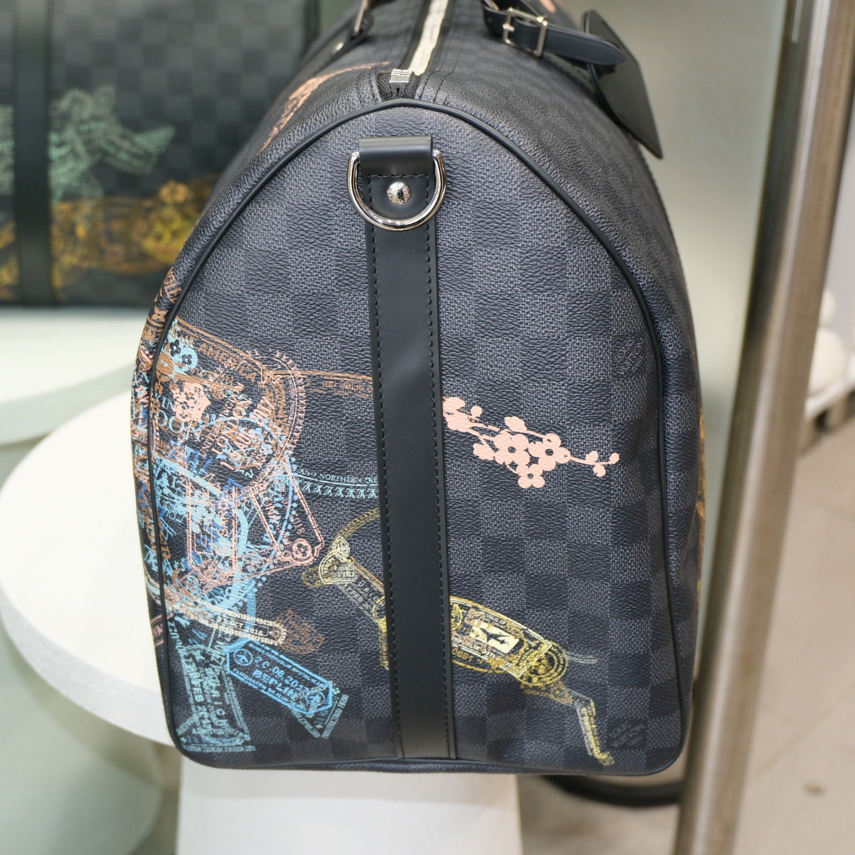 LOUIS VUITTON Keepall Bandouliere 50 Damier Graphite Stamps Animals Weekend Bag