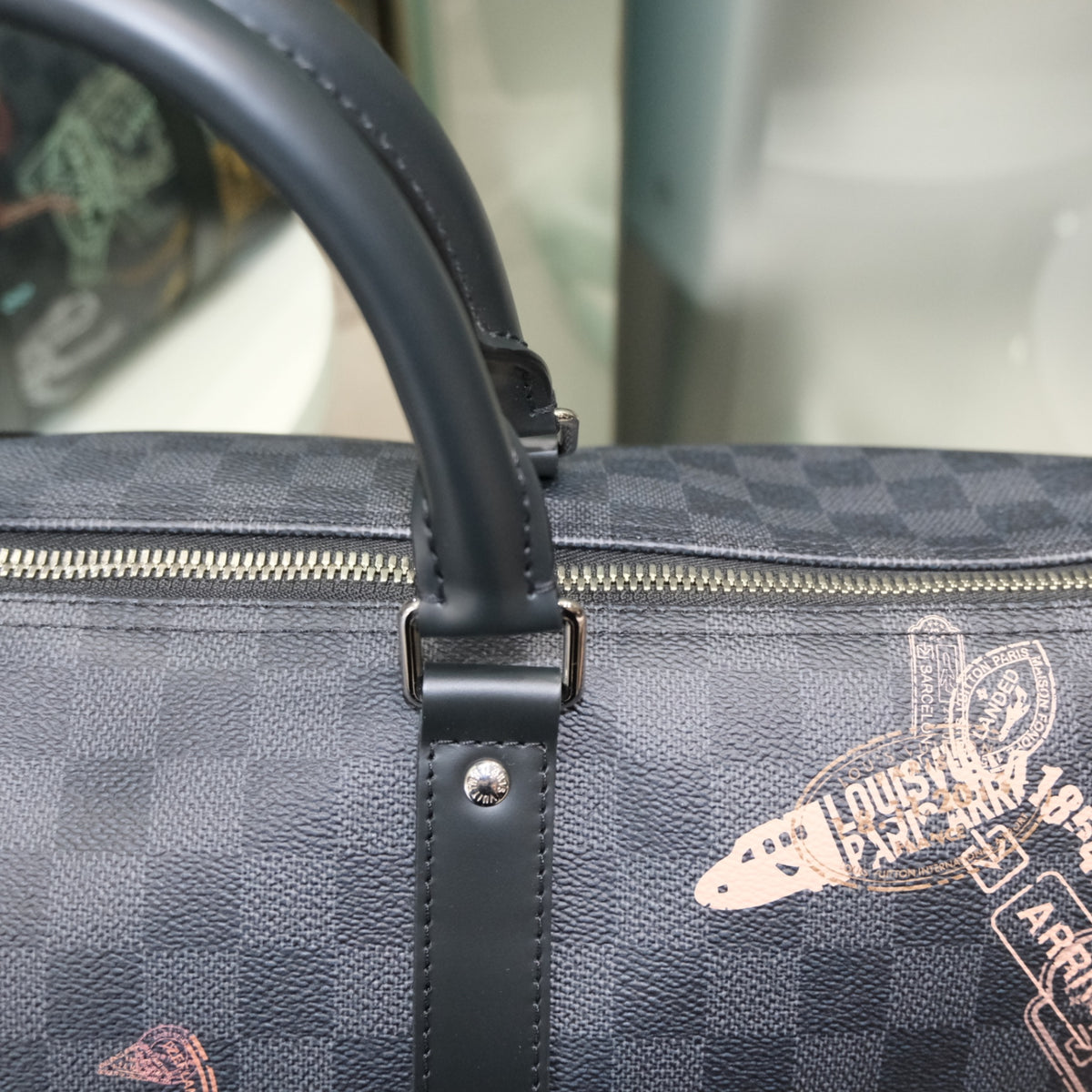 LOUIS VUITTON Keepall Bandouliere 50 Damier Graphite Stamps Animals Weekend Bag
