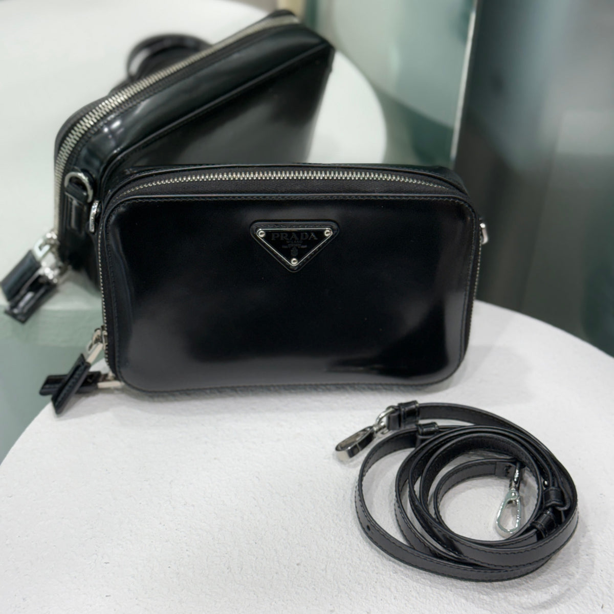 PRADA Spazzolato Brique Crossbody Black