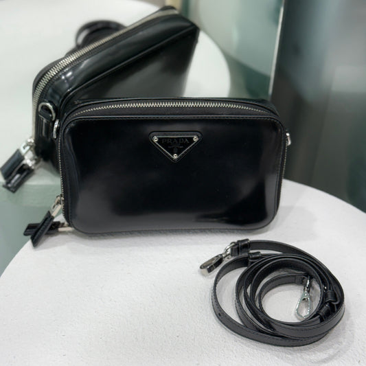 PRADA Spazzolato Brique Crossbody Black
