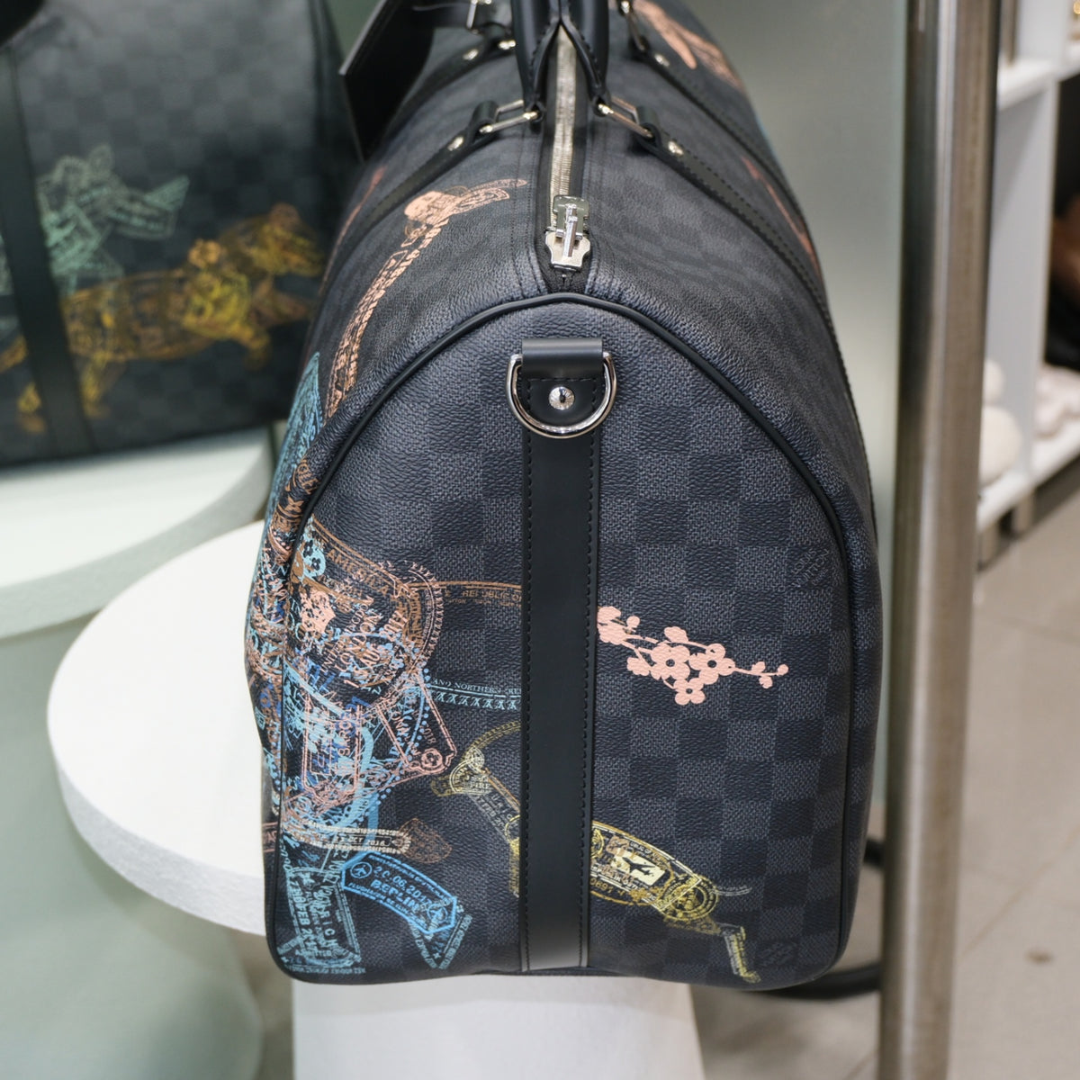 LOUIS VUITTON Keepall Bandouliere 50 Damier Graphite Stamps Animals Weekend Bag