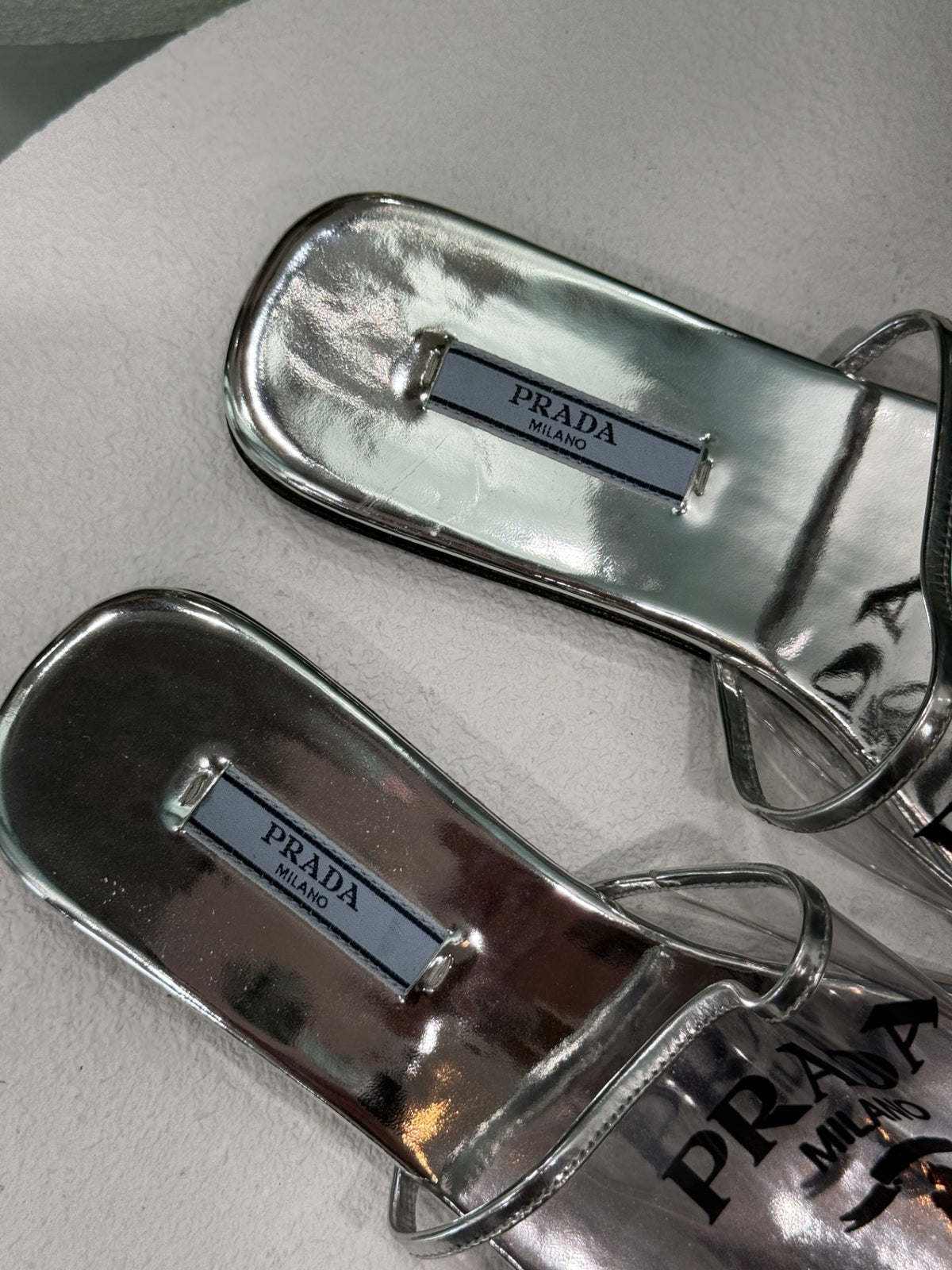 PRADA Silver PVC Flats Sz 36.5