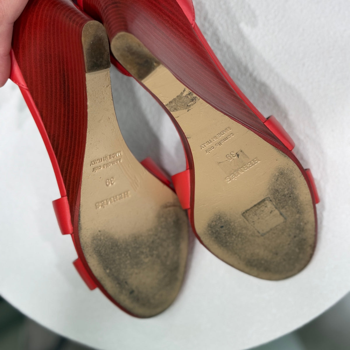 HERMÈS Red Wedge Heels Sz 39