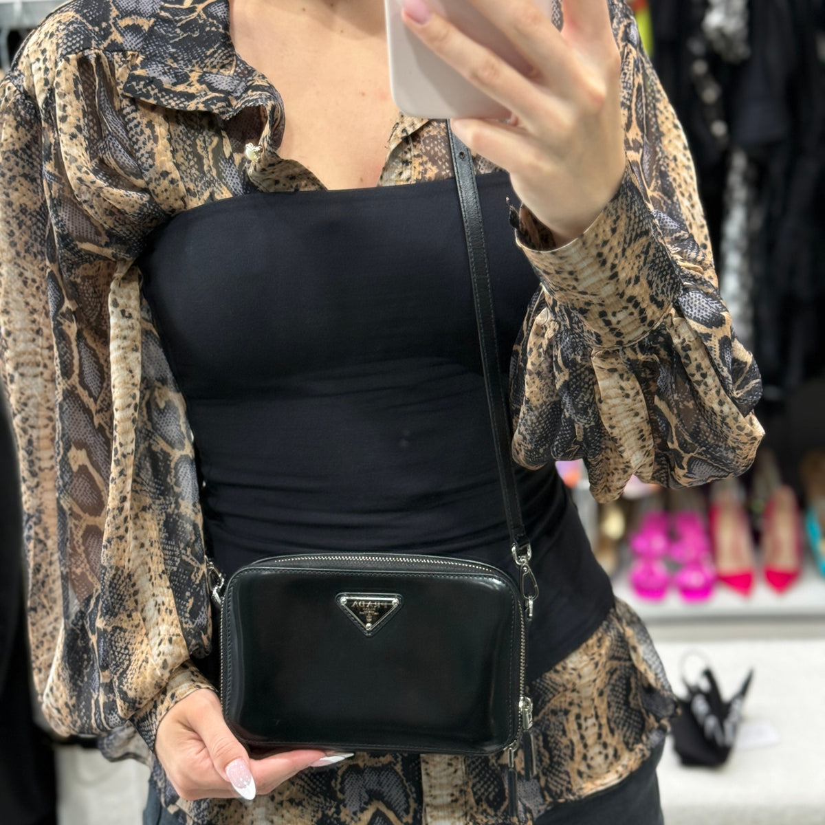 PRADA Spazzolato Brique Crossbody Black