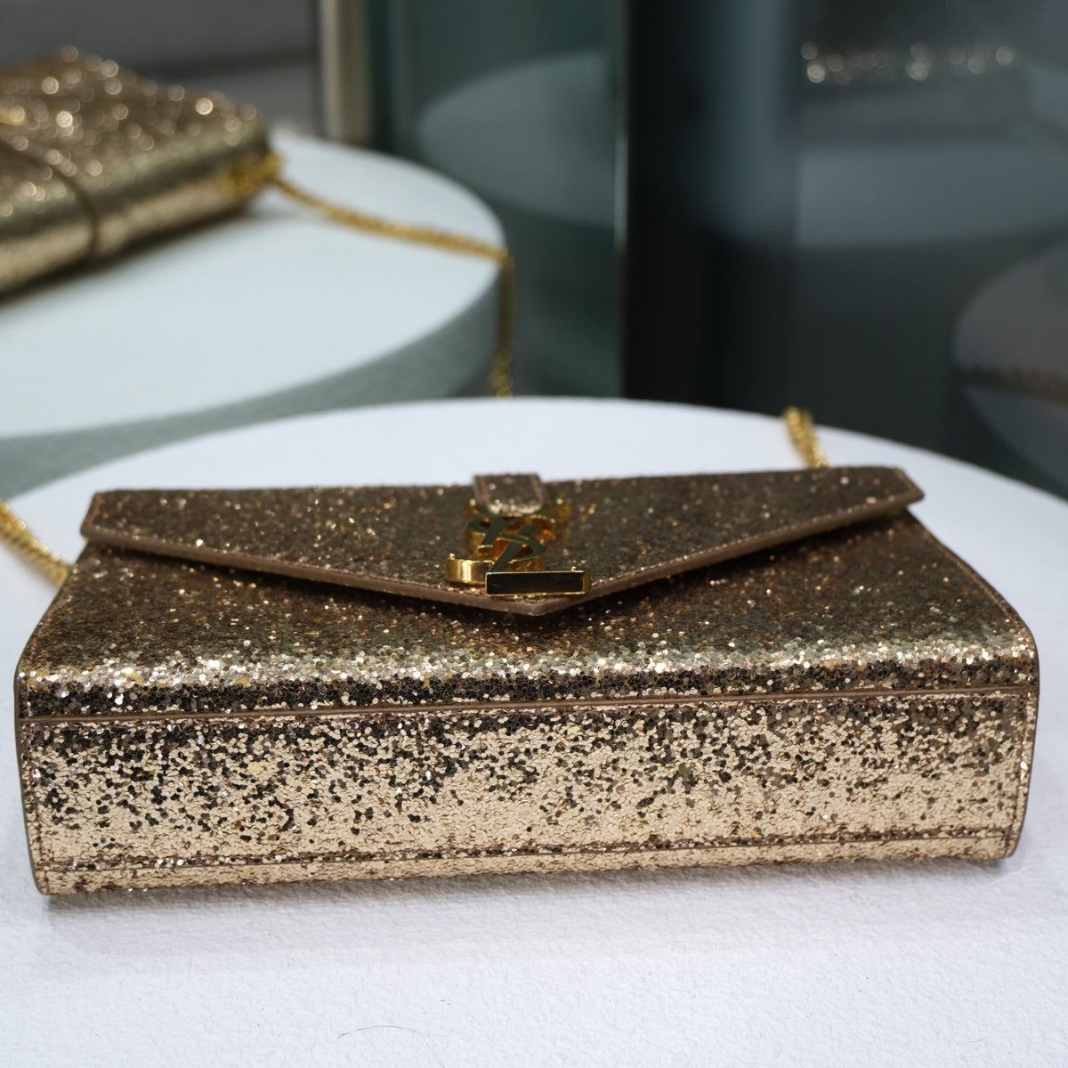 SAINT LAURENT Metallic Gold Glitter Crossbody