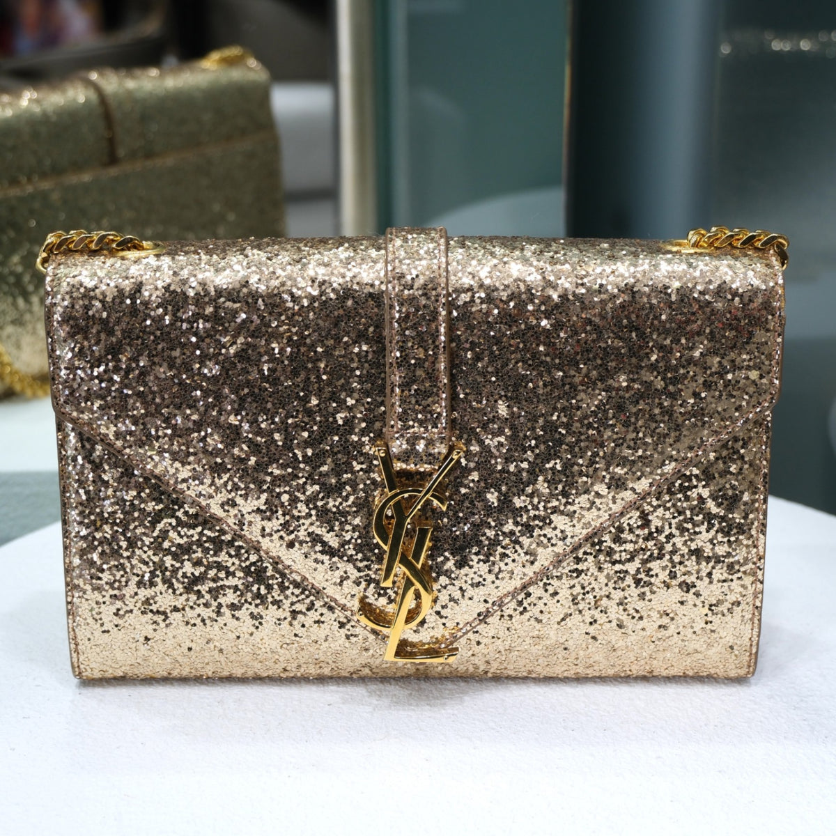 SAINT LAURENT Metallic Gold Glitter Crossbody