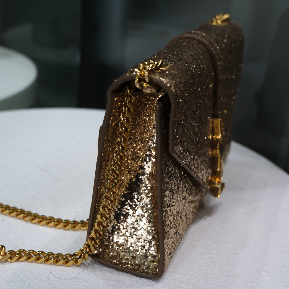 SAINT LAURENT Metallic Gold Glitter Crossbody