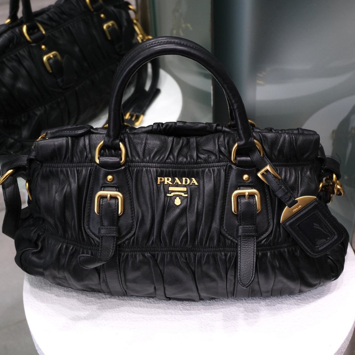 PRADA Black Nappa Guafre Leather Tote