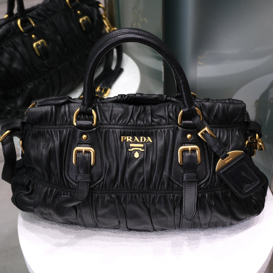 PRADA Black Nappa Guafre Leather Tote