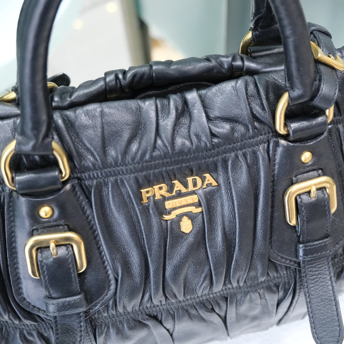 PRADA Black Nappa Guafre Leather Tote