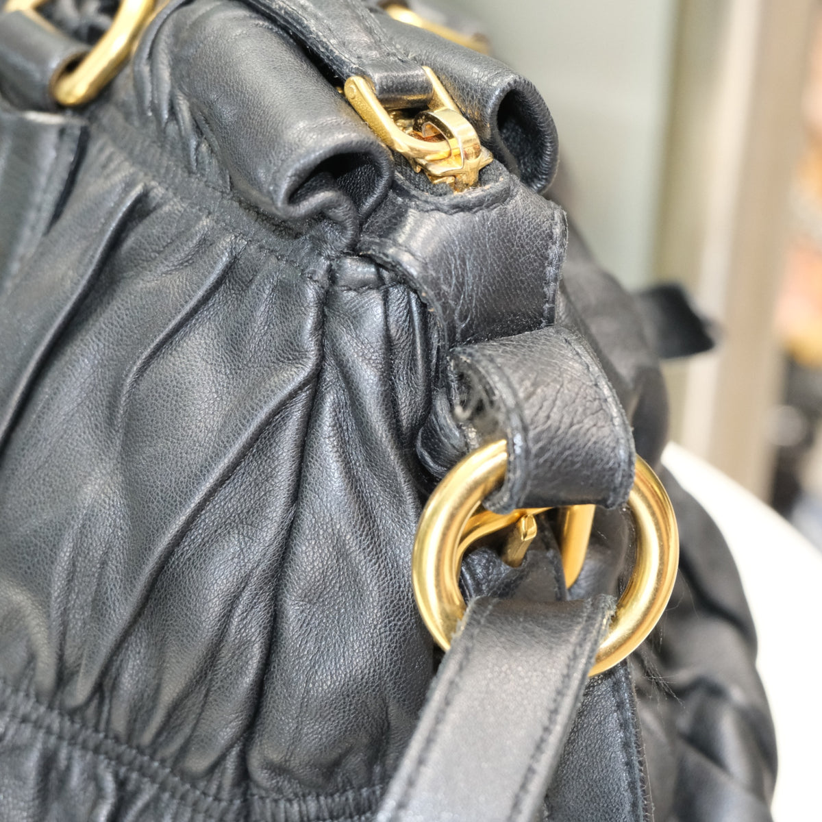 PRADA Black Nappa Guafre Leather Tote
