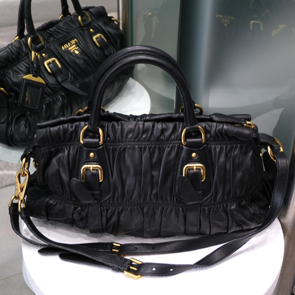PRADA Black Nappa Guafre Leather Tote