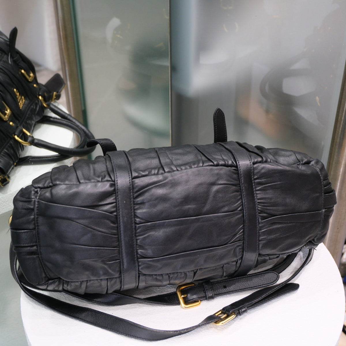 PRADA Black Nappa Guafre Leather Tote