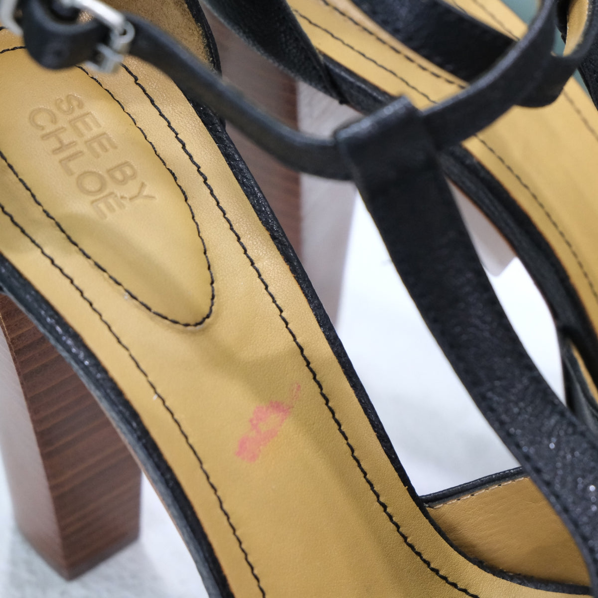 SEE BY CHLOE Black Leather Platform Heels Sz 39