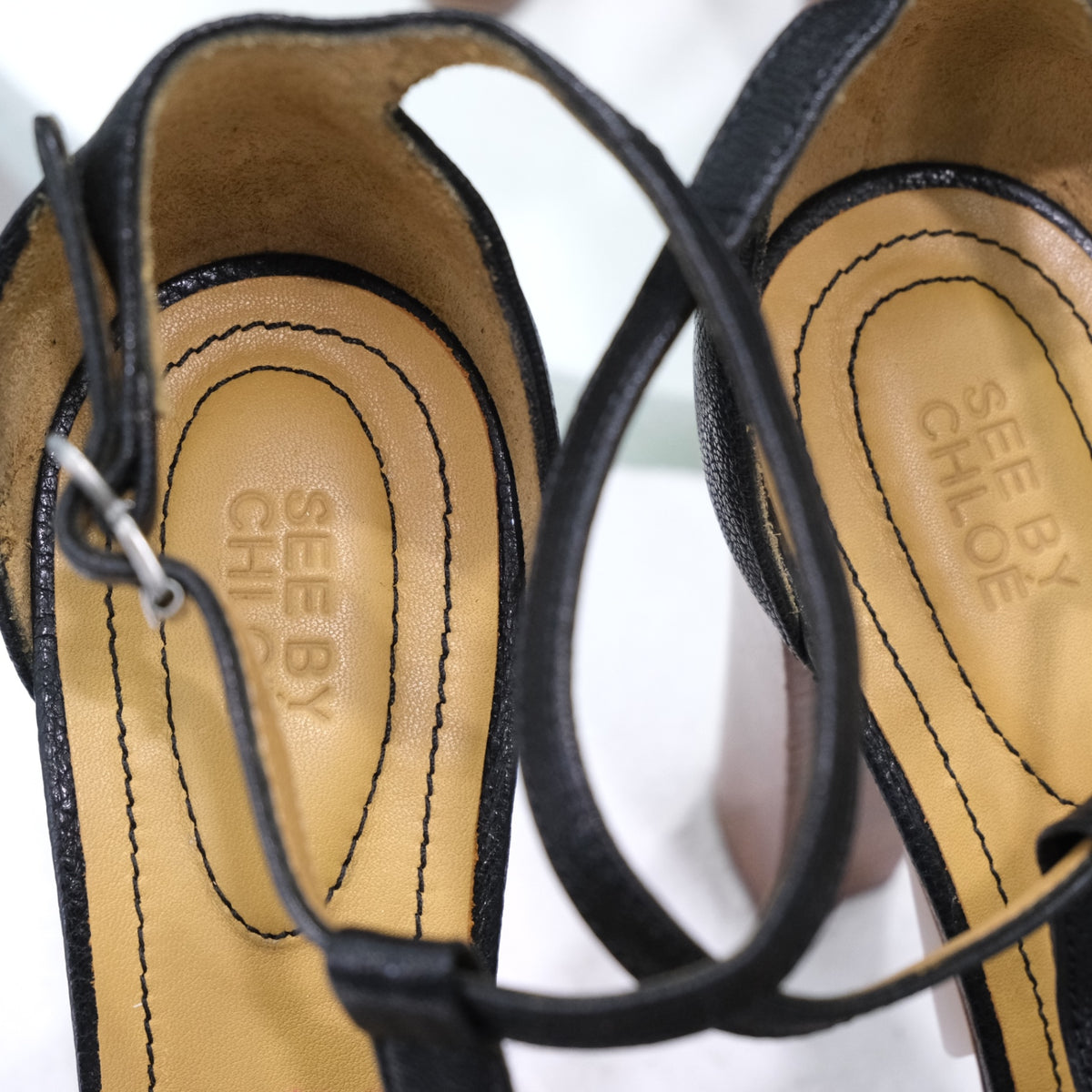 SEE BY CHLOE Black Leather Platform Heels Sz 39