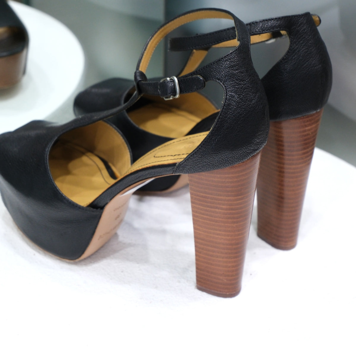 SEE BY CHLOE Black Leather Platform Heels Sz 39