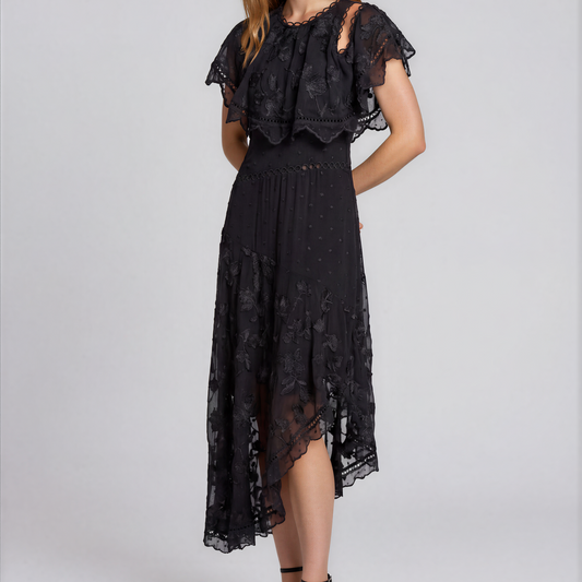 ZIMMERMANN  Mercer Bird Silk Chiffon Dress Black 1
