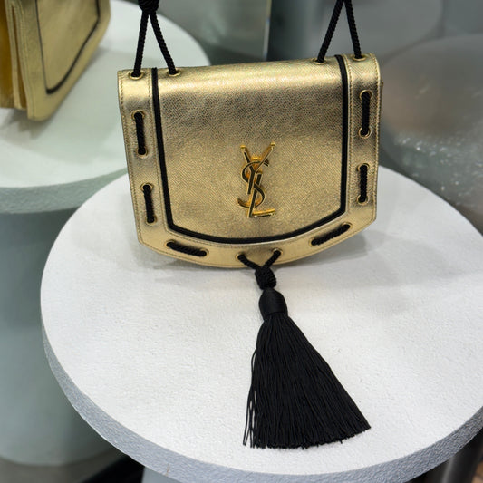 SAINT LAURENT Gold & Black Tassle Bag