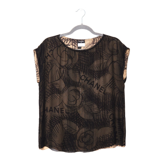CHANEL Ivory and Black Silk Blouse 40