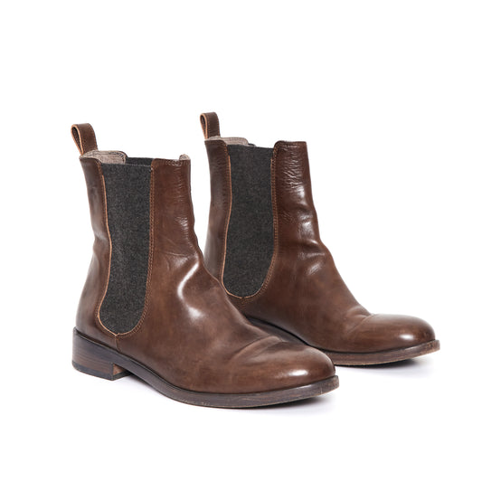 BRUNELLO CUCINELLI Leather Chelsea Boots - Brown Size 39