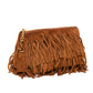 SAINT LAURENT Suede Fringe Medium Clutch Light Ocre
