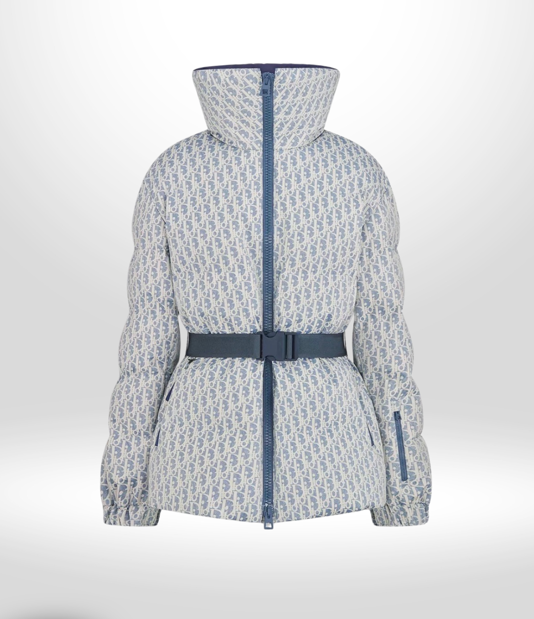 DIOR Alps Belted Blue Puffer Monogram Ski Jacket Sz 38