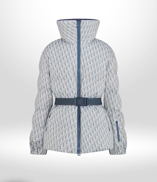 DIOR Alps Belted Blue Puffer Monogram Ski Jacket Sz 38